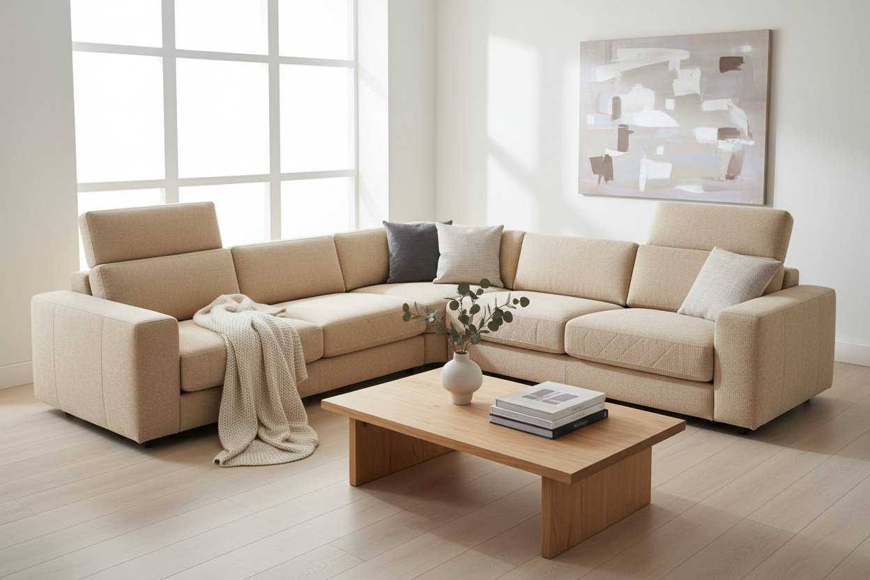 Brico corner sofa bed with storage in a modern British living room