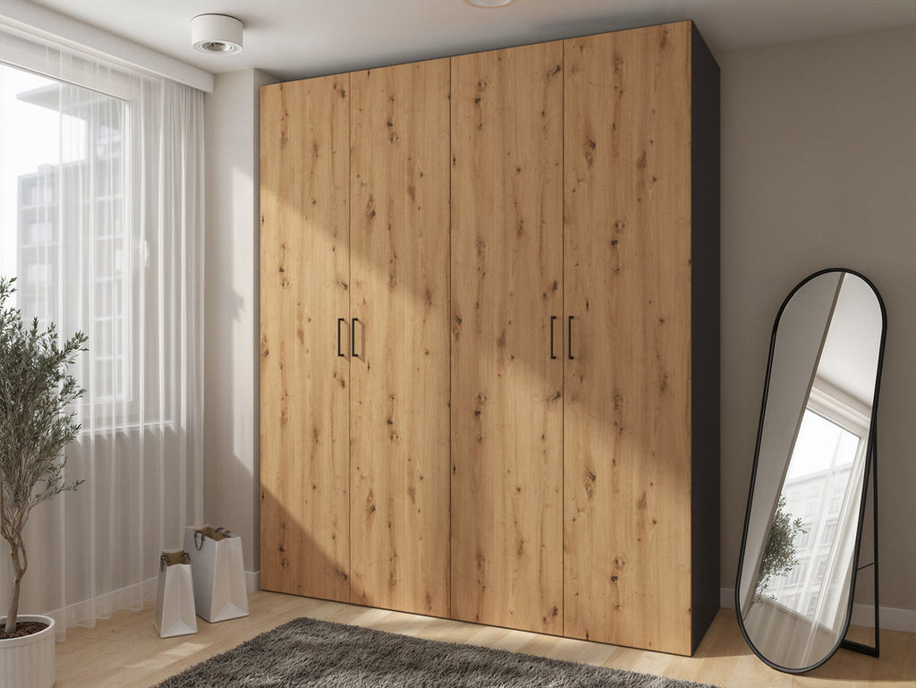 Modular wardrobe Flex 200 cm with 4 doors graphite/Artisan oak