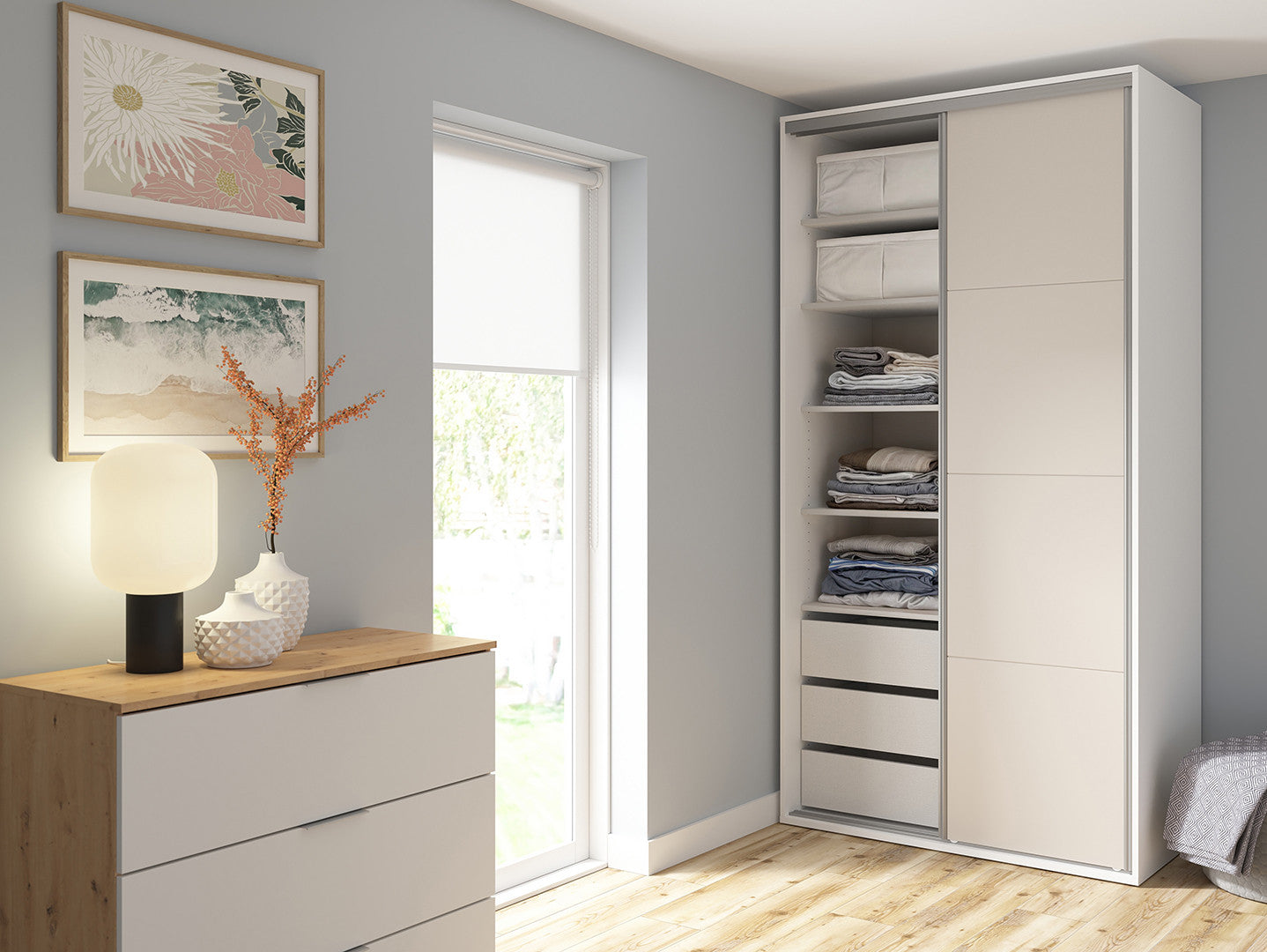 Sliding wardrobe Flex 120 cm with mirror white/cashmere