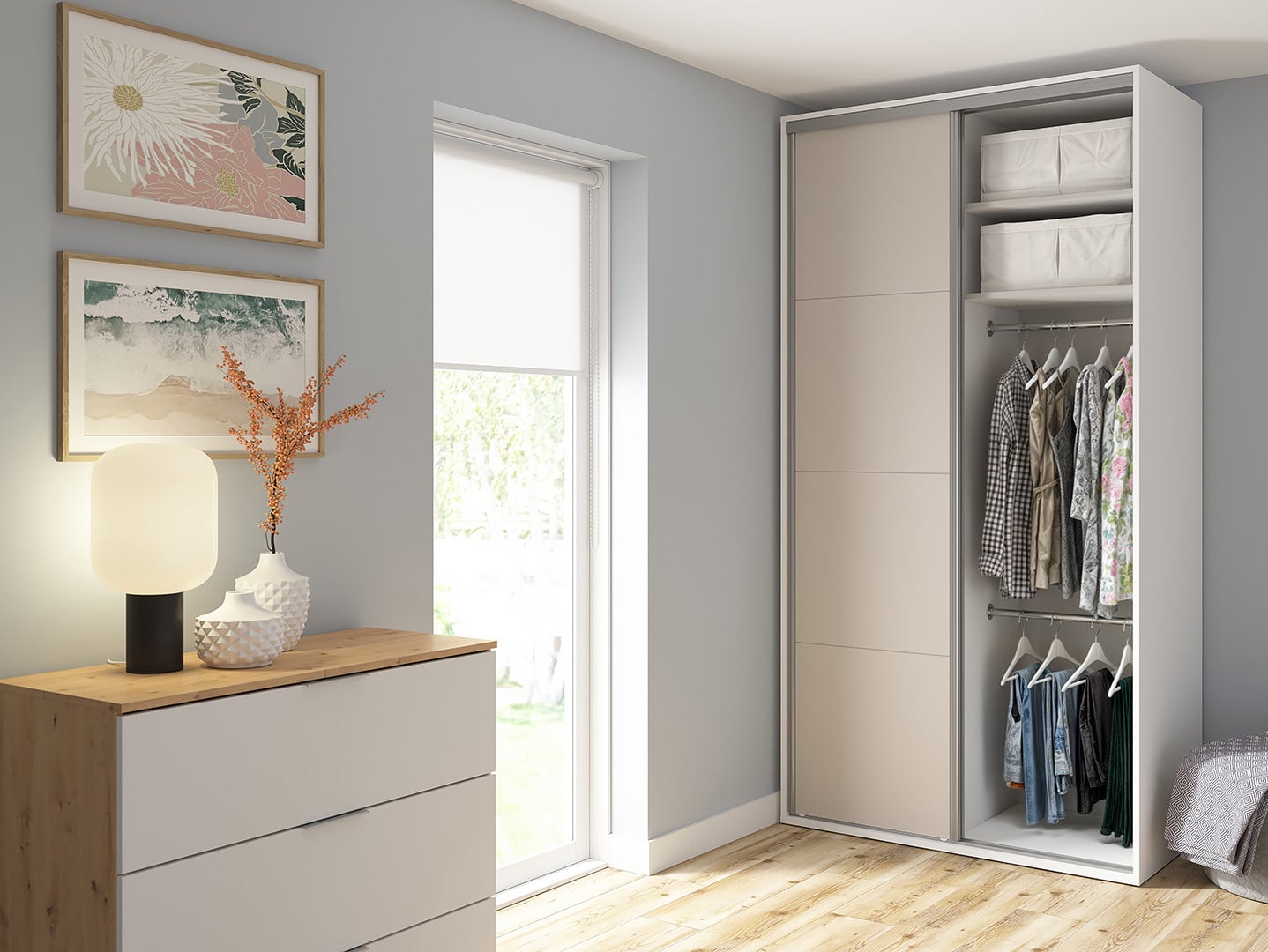 Sliding wardrobe Flex 120 cm with mirror white/cashmere