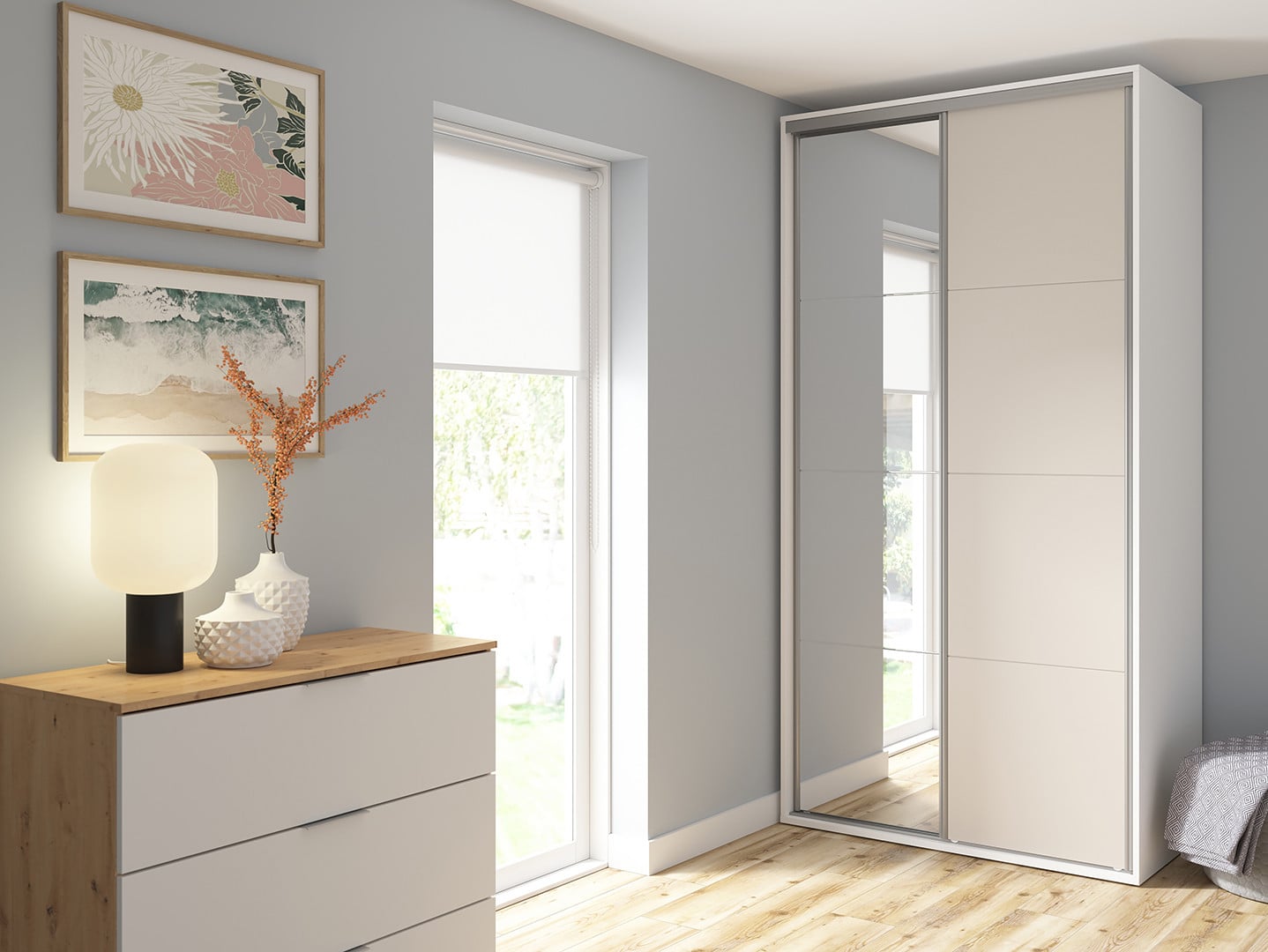 Sliding wardrobe Flex 120 cm with mirror white/cashmere