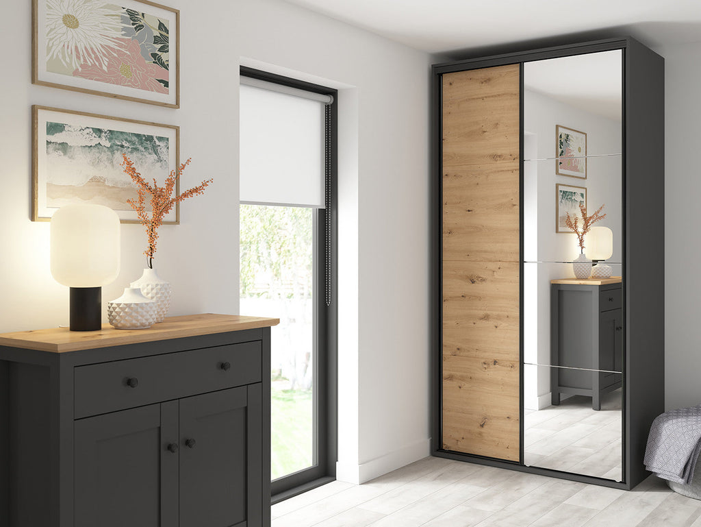 Sliding wardrobe Flex 120 cm with mirror graphite/Artisan oak
