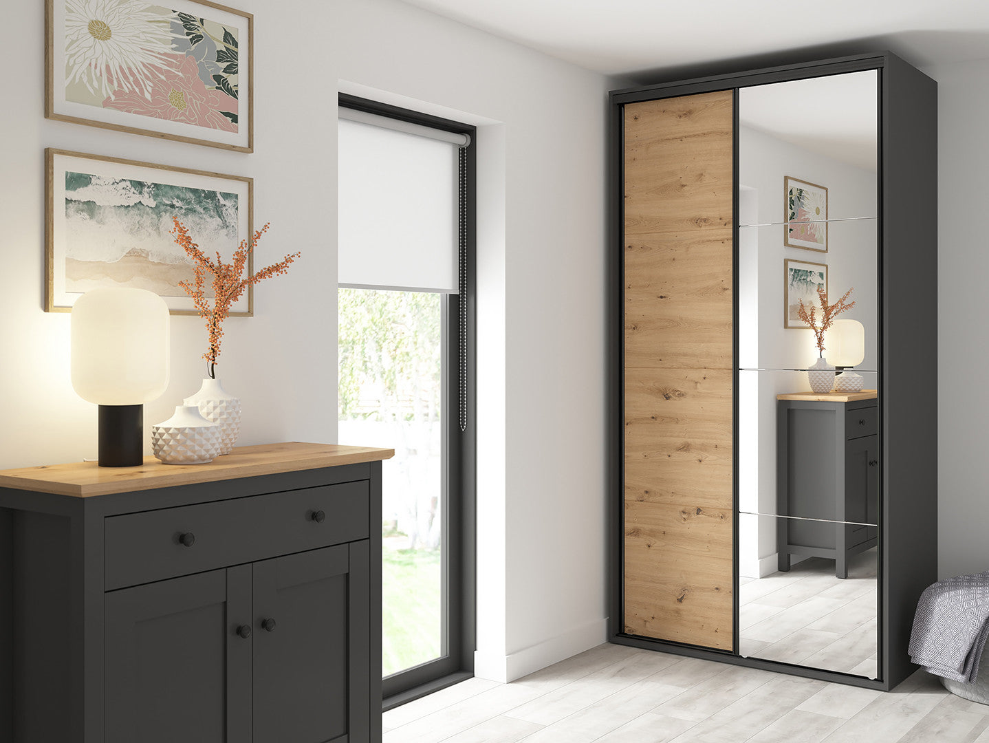 Sliding wardrobe Flex 120 cm with mirror graphite/Artisan oak