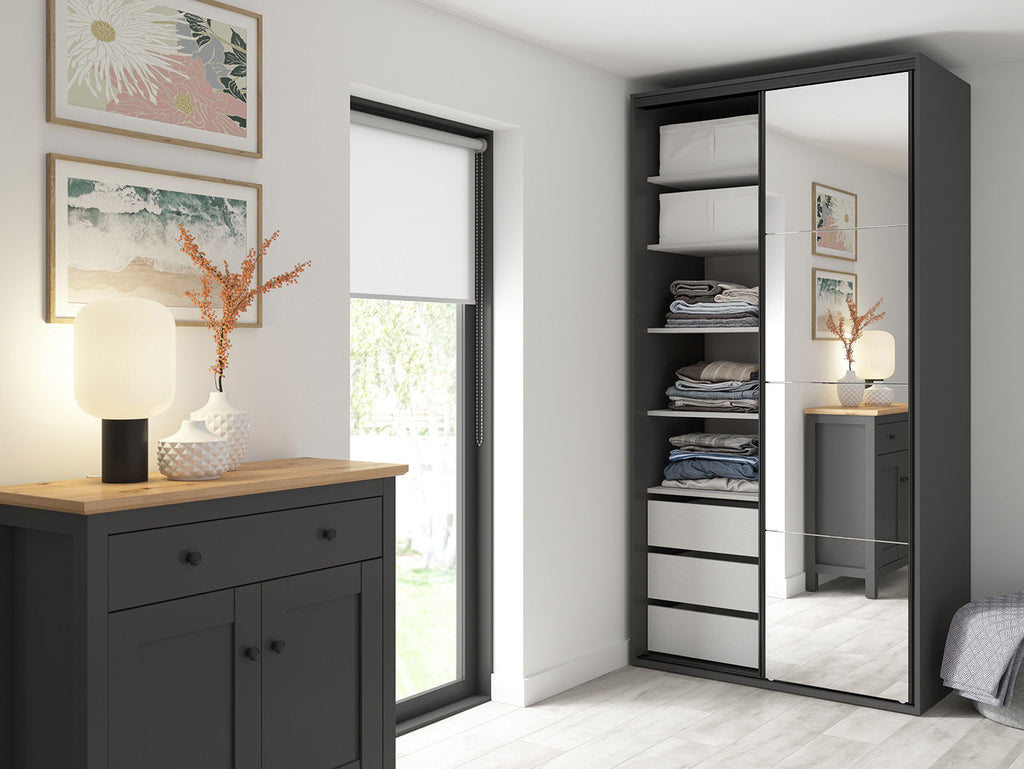 Sliding wardrobe Flex 120 cm with mirror graphite/Artisan oak
