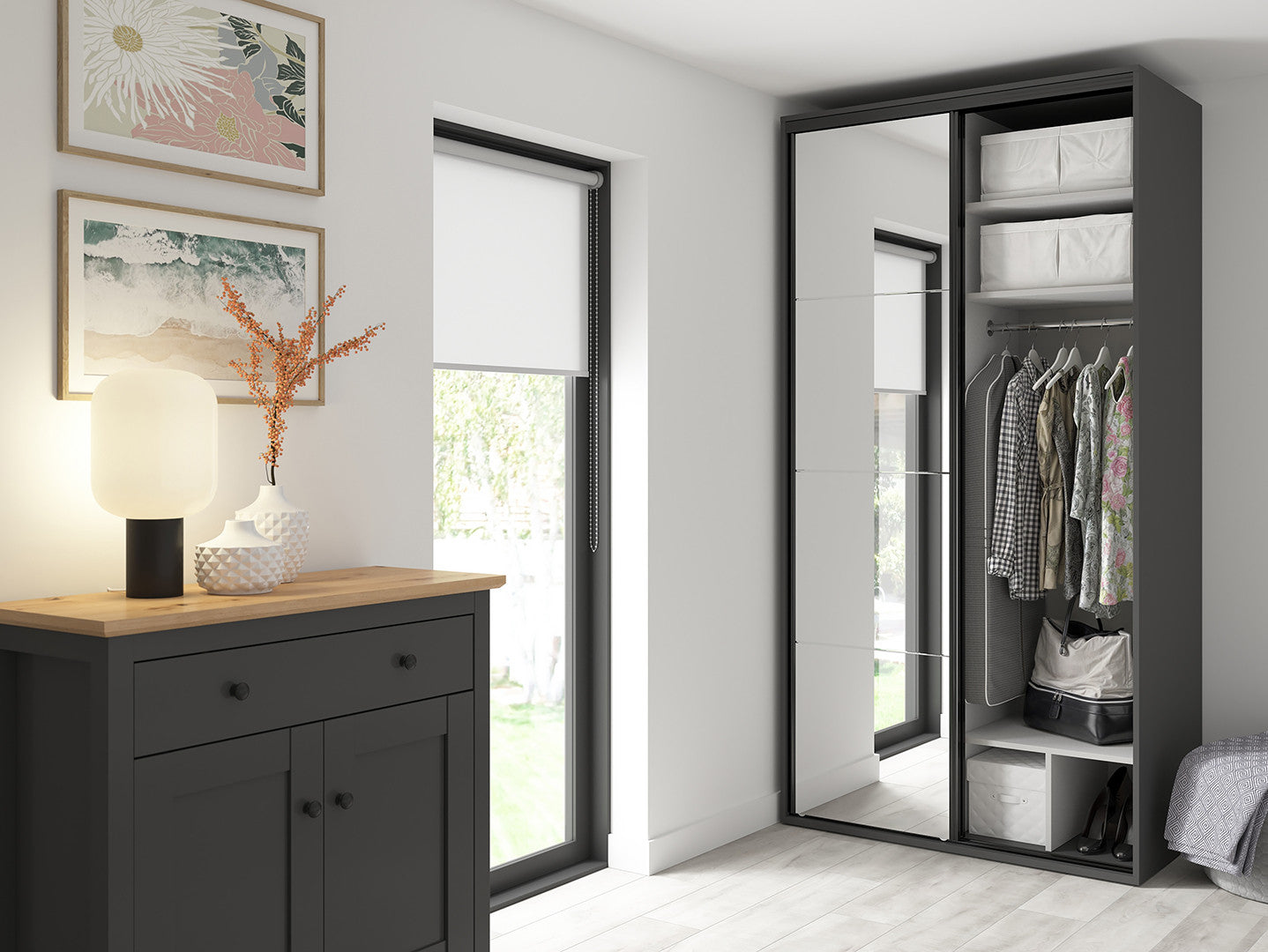 Sliding wardrobe Flex 120 cm with mirror graphite/Artisan oak