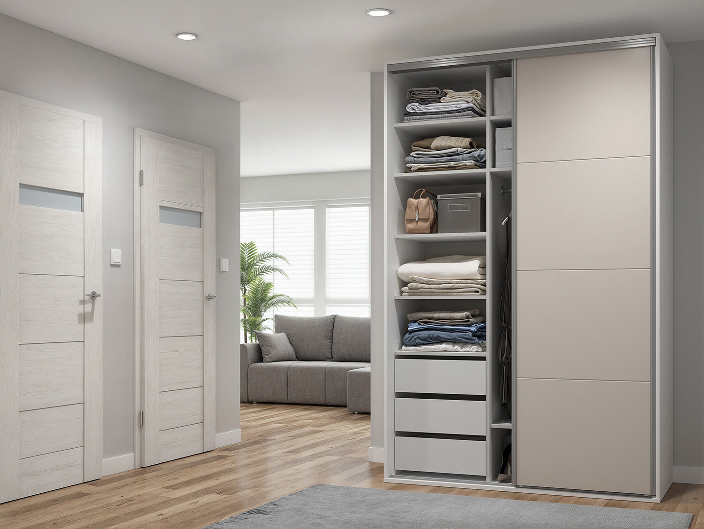 Sliding wardrobe Flex 150 cm with mirror white/cashmere