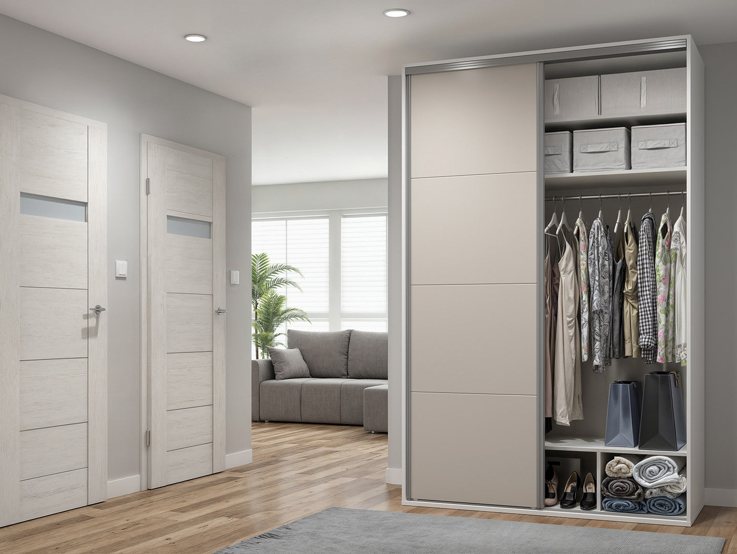 Sliding wardrobe Flex 150 cm with mirror white/cashmere