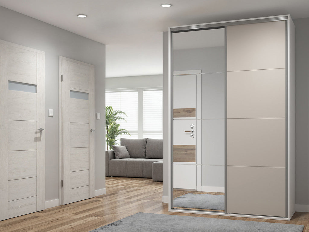 Sliding wardrobe Flex 150 cm with mirror white/cashmere
