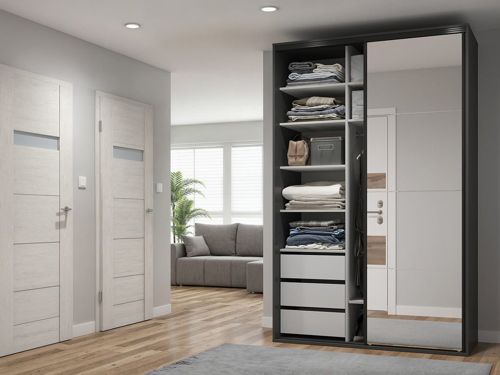 Sliding wardrobe Flex 150 cm with mirror graphite/Artisan oak
