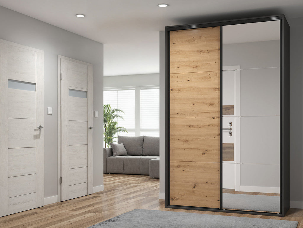 Sliding wardrobe Flex 150 cm with mirror graphite/Artisan oak