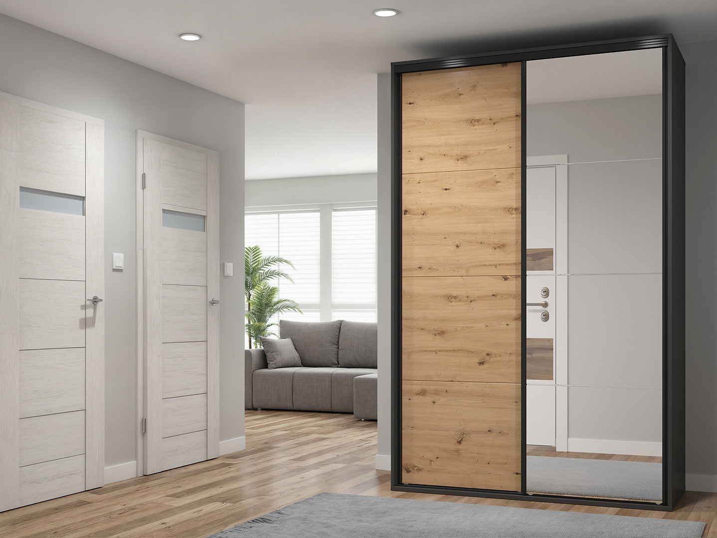 Sliding wardrobe Flex 150 cm with mirror graphite/Artisan oak