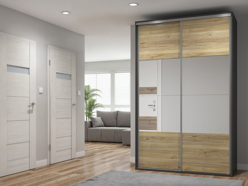 Sliding wardrobe Flex  150 cm with mirror graphite/Mauvella oak