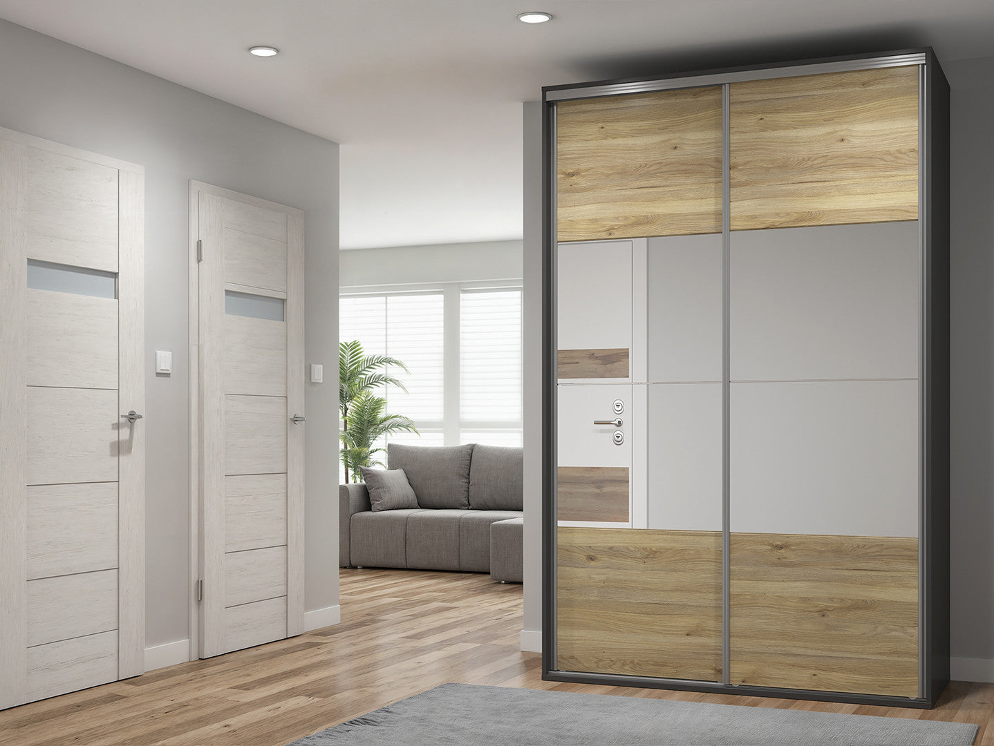 Sliding wardrobe Flex  150 cm with mirror graphite/Mauvella oak