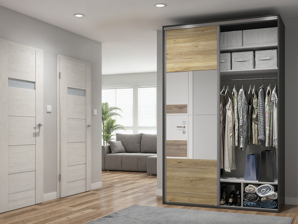 Sliding wardrobe Flex  150 cm with mirror graphite/Mauvella oak