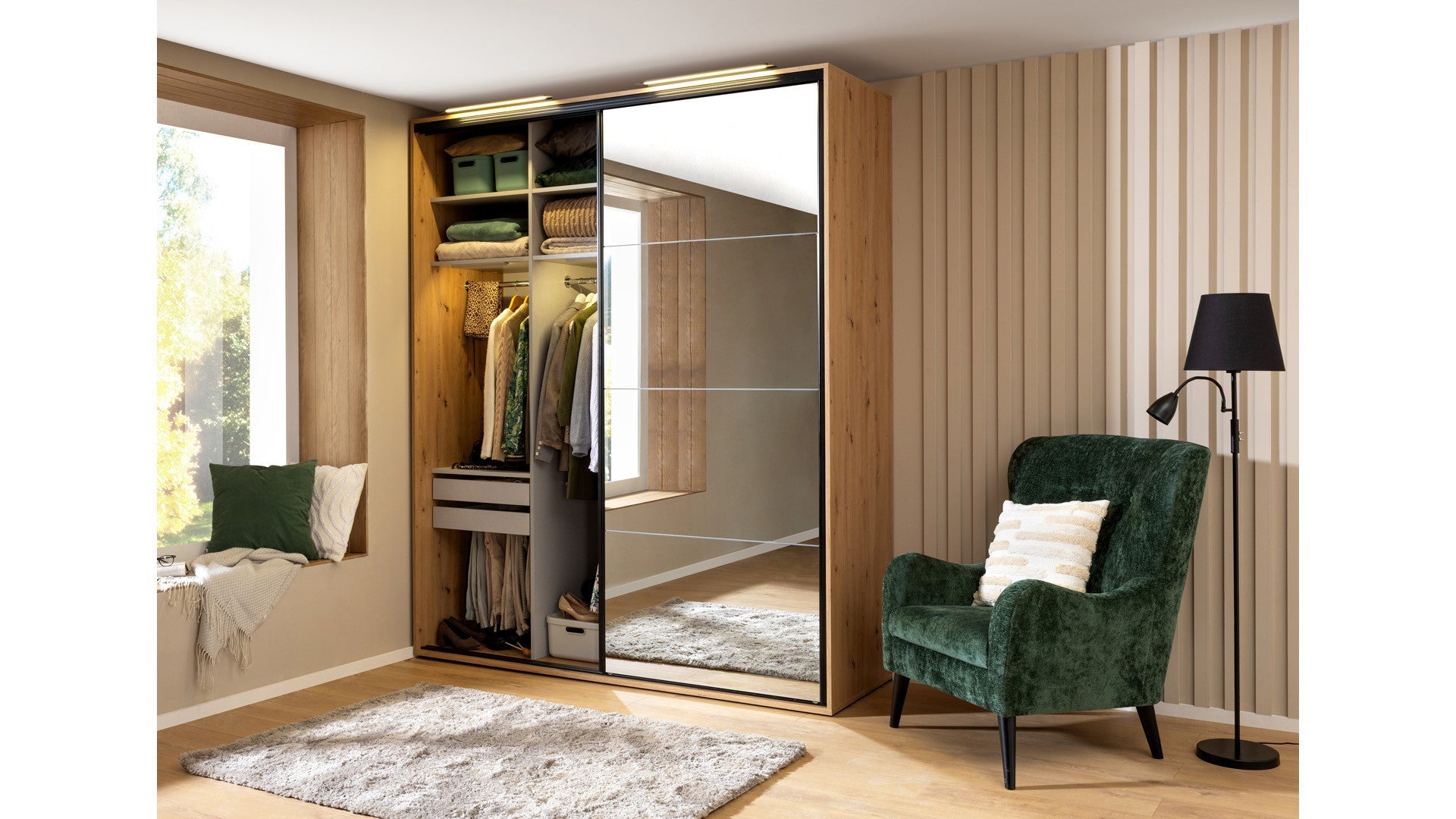 Sliding wardrobe Flex 200 cm with mirror Artisan oak