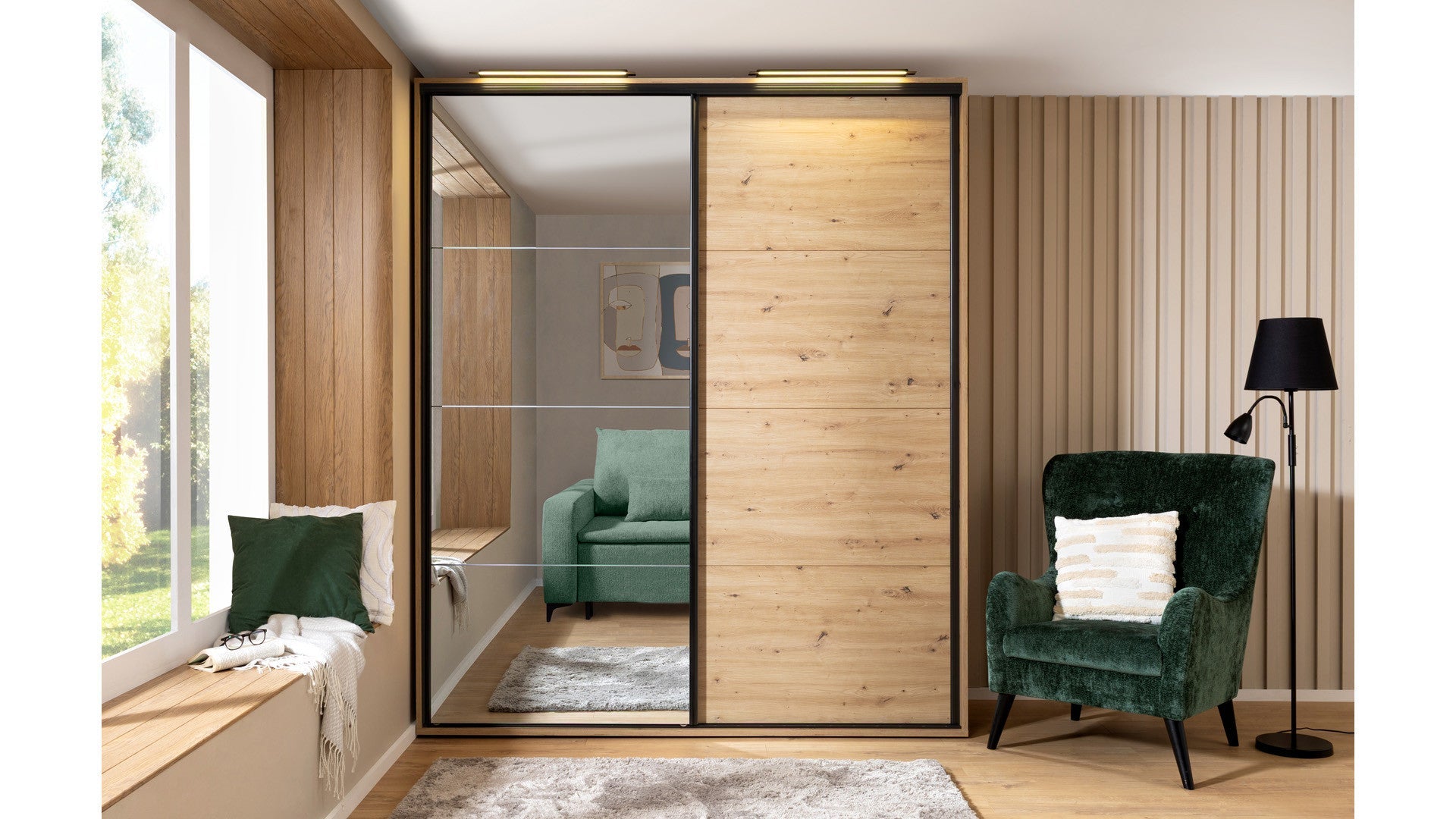 Sliding wardrobe Flex 200 cm with mirror Artisan oak
