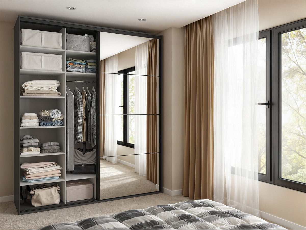 Sliding wardrobe Flex 200 cm with mirror graphite/Artisan oak