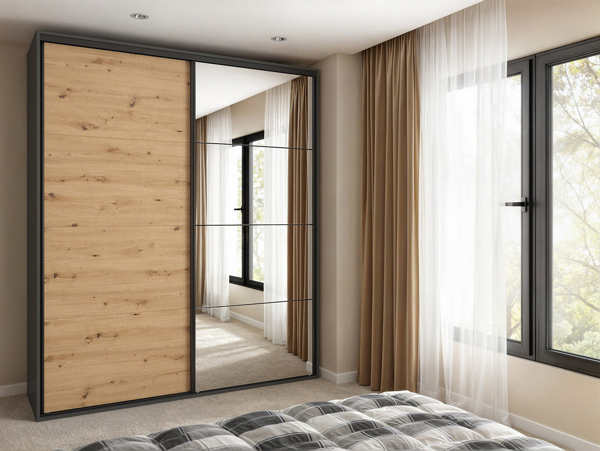 Sliding wardrobe Flex 200 cm with mirror graphite/Artisan oak