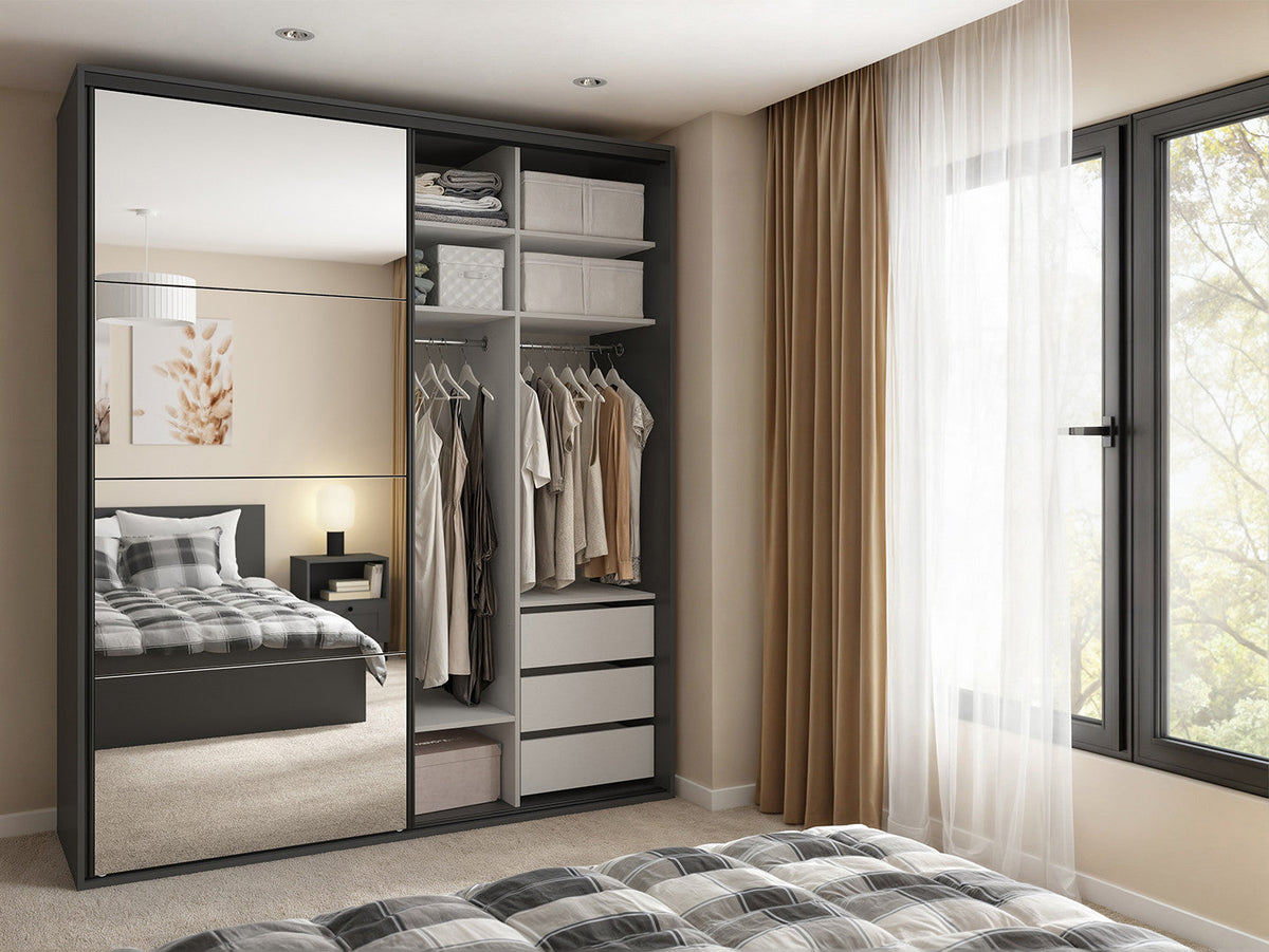 Sliding wardrobe Flex 200 cm with mirror graphite/Artisan oak