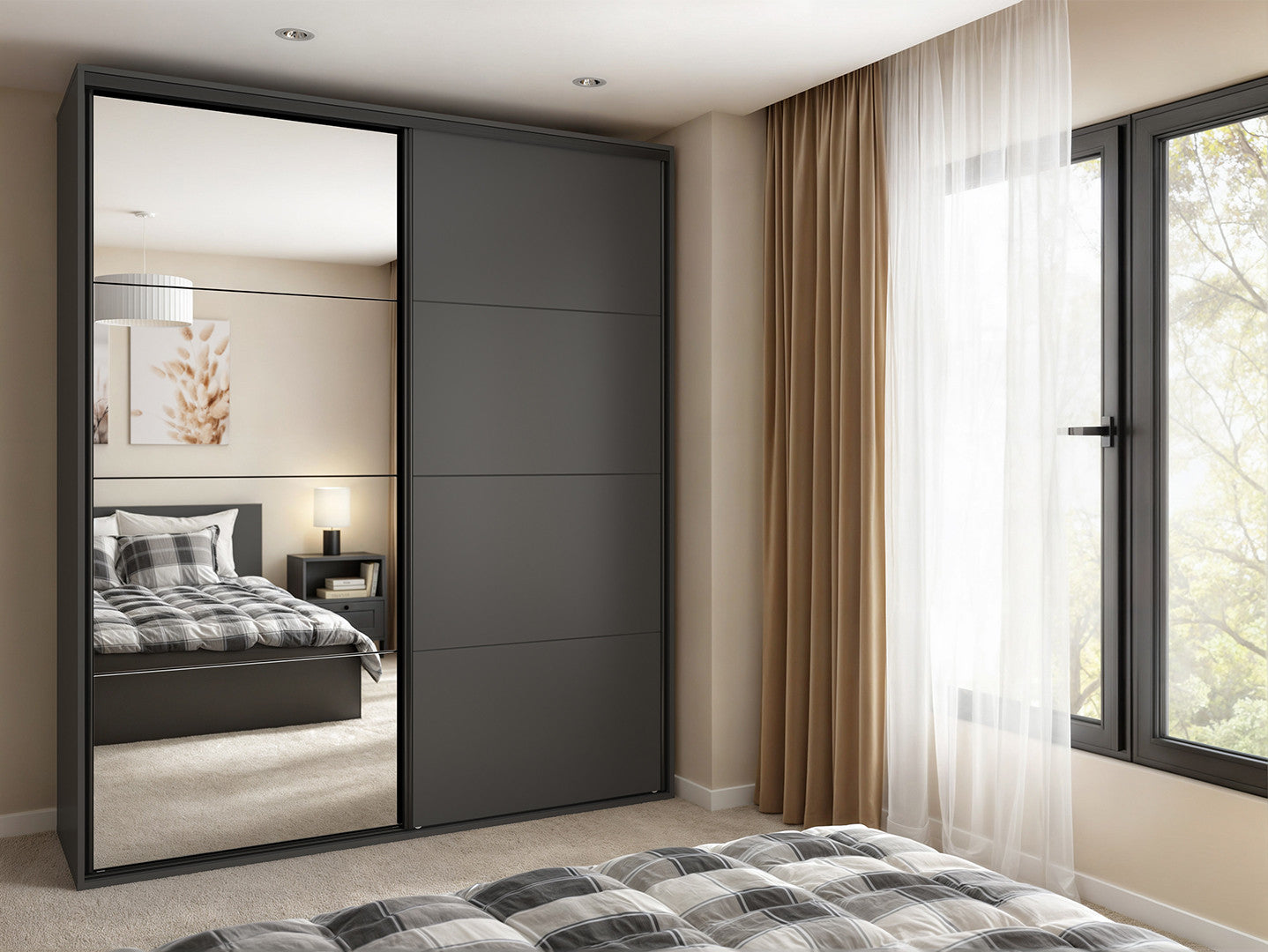 Sliding wardrobe Flex 200 cm with mirror graphiteowa