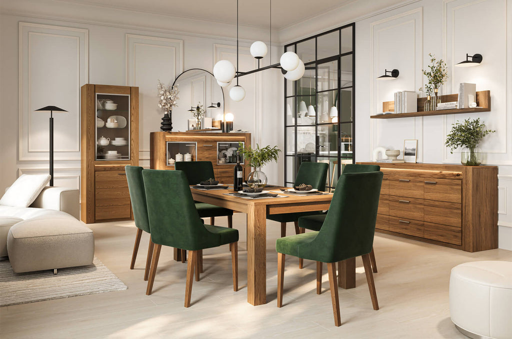 Velvet Extendable Dining Table 160–250 cm – Rustic Oak, Solid Wood, Szynaka