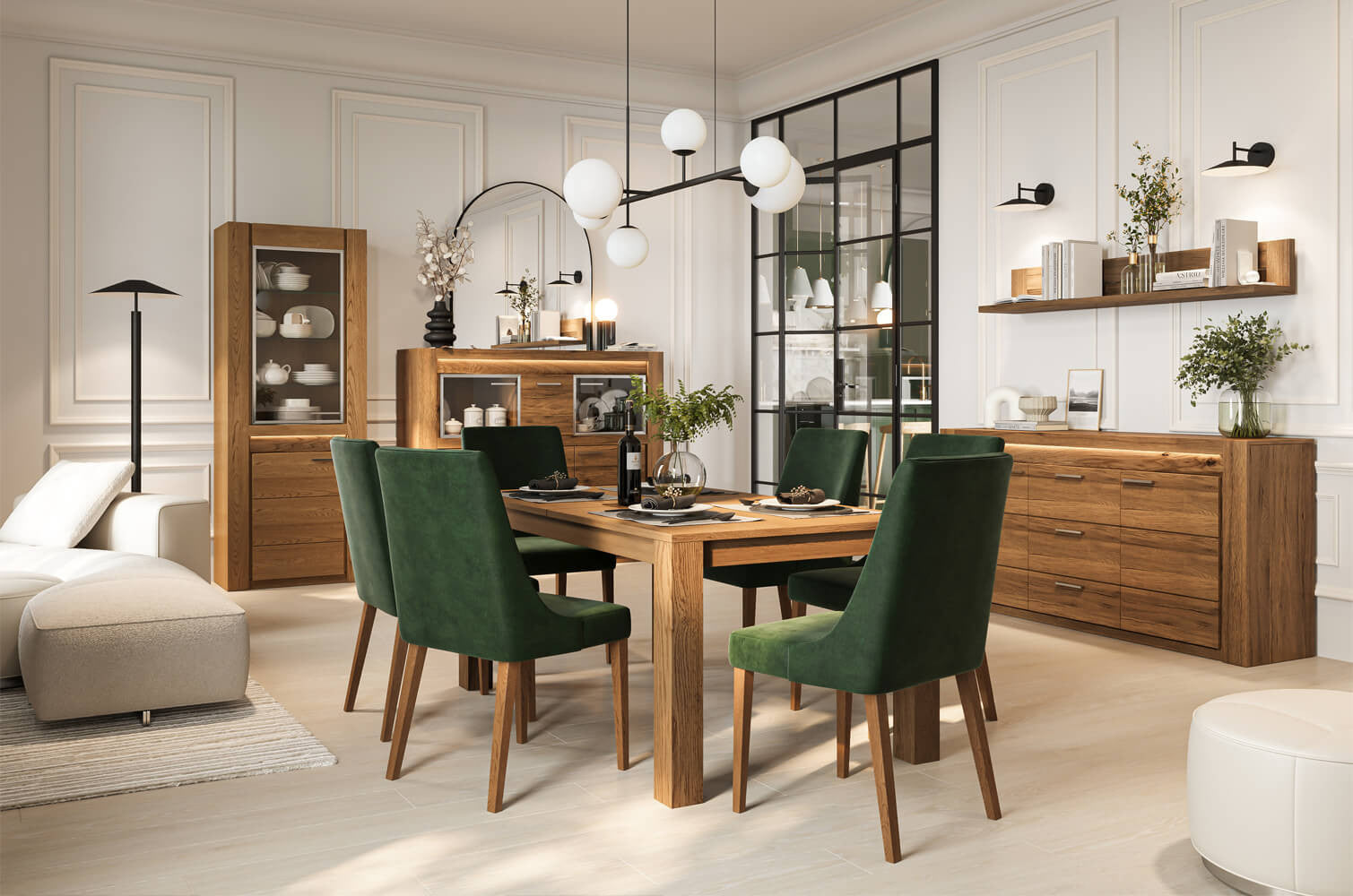 Velvet Extendable Dining Table 160–250 cm – Rustic Oak, Solid Wood, Szynaka